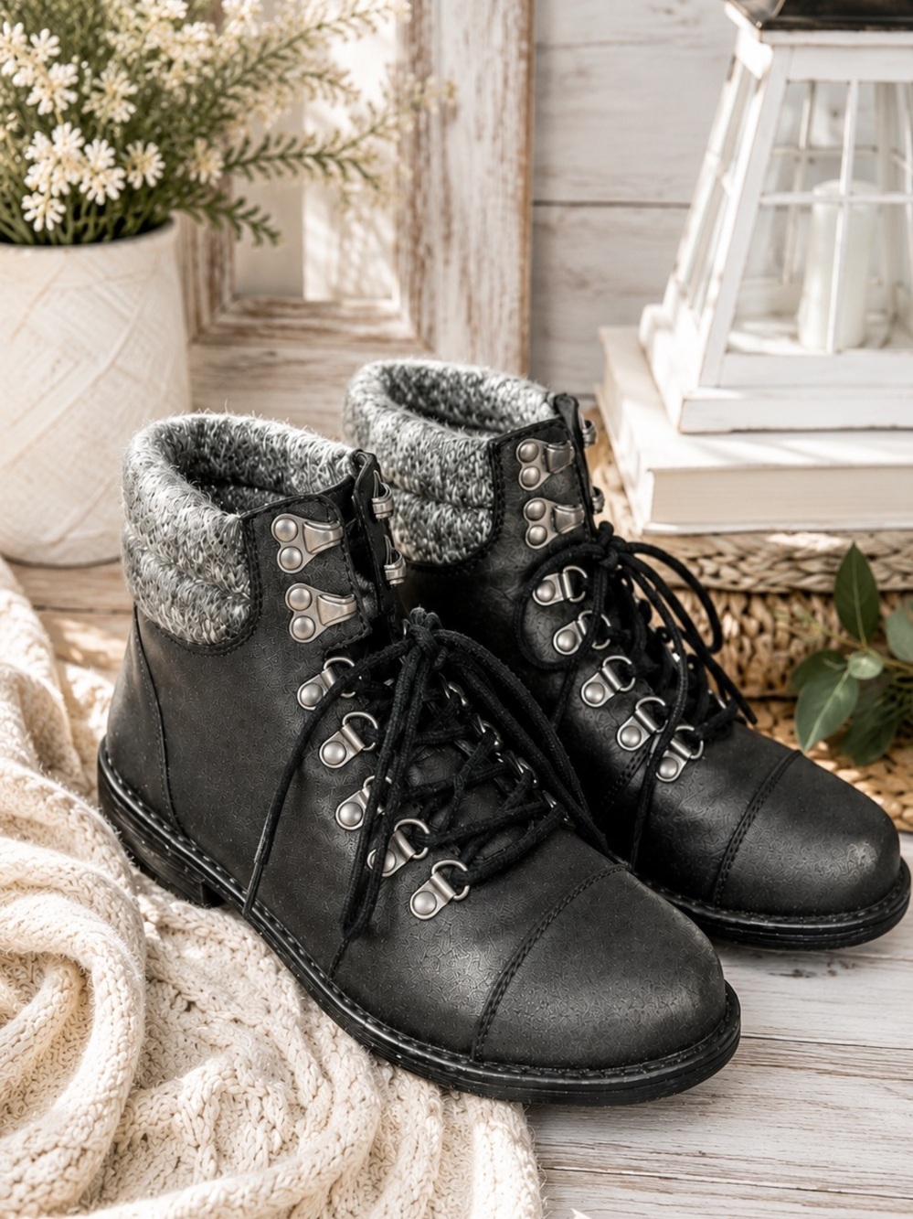 Cliffs White Mountain Black And Grey Sweater Accent Pathfield Boots Size 6.5